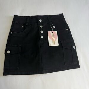 Black Button-Up Denim Skirt